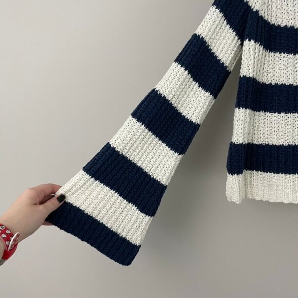 Anthropologie Pilcro Bell Sleeve Nautical Stripe Henley Sweater Size Small - Picture 5 of 6